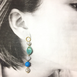 ４pcs★opaque combination charm・pearl×turquoise（コンビネーションチャーム） 3枚目の画像