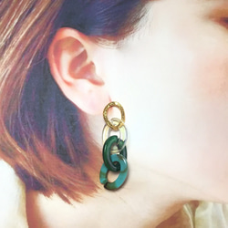 4pcs★aurora clear mix chain・turquoise×moss green(チェーンチャーム） 3枚目の画像