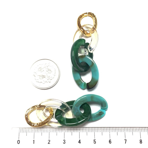 4pcs★aurora clear mix chain・turquoise×moss green(チェーンチャーム） 5枚目の画像