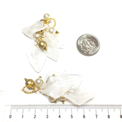 4pcs★leaf marble tassel・ice clear&white（アクリルビジューチャーム） 4枚目の画像