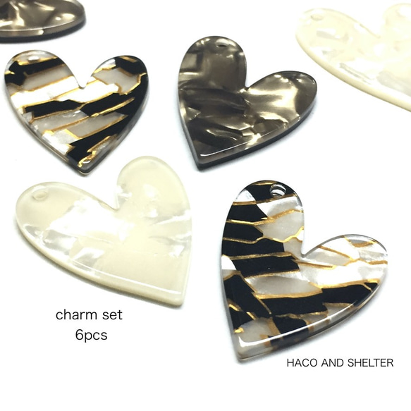 6pcs★mosaic＆marble heart charm（アクリル ハート チャーム) 1枚目の画像