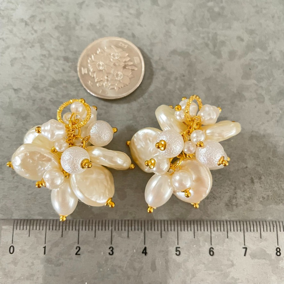 2pcs★ivory pearly charm（たっぷりパールタッセル） 4枚目の画像