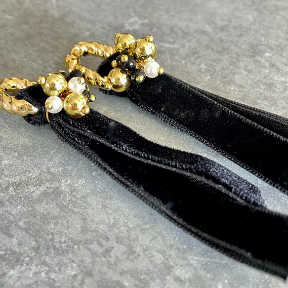 2pcs★velour ribbon tassel charm・black（ベロアタッセルチャーム） 4枚目の画像