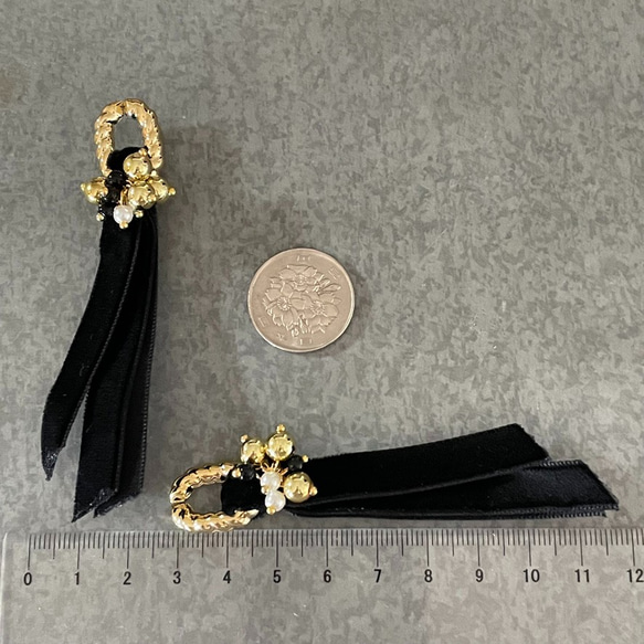 2pcs★velour ribbon tassel charm・black（ベロアタッセルチャーム） 5枚目の画像