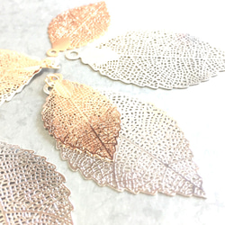 ◆Double Lace Leaf・pinkgold＆silver◆4set・8枚(フックピアス4コおまけ付） 2枚目の画像