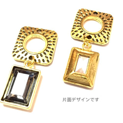 rétro square diamond/gray★4pcs（antique gold） 3枚目の画像