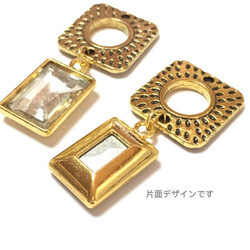 rétro square diamond/clear★4pcs（antique gold） 4枚目の画像