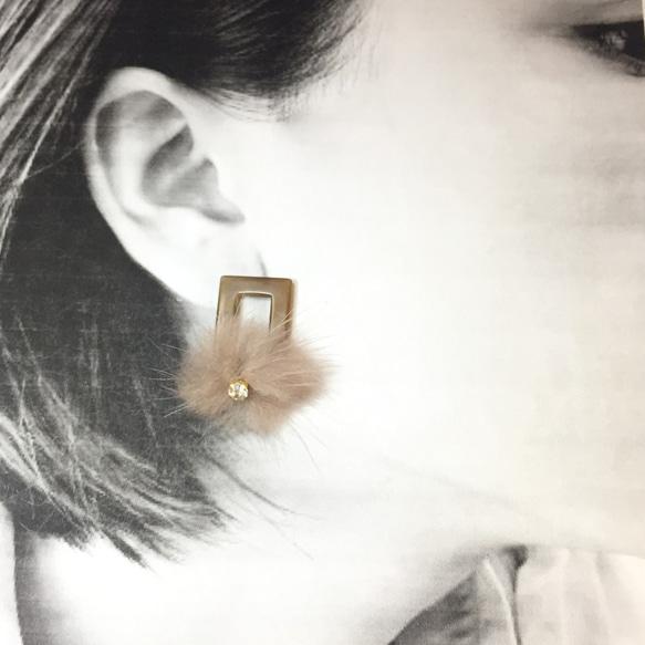 mink＋diamond rectangle/camel★４pcs 4枚目の画像