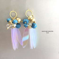 2pcs★clear cute fleur・turquoise（合成ターコイズ&アクリル・クリア PVC チャーム） 1枚目の画像