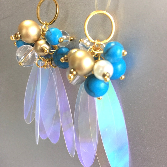 2pcs★clear cute fleur・turquoise（合成ターコイズ&アクリル・クリア PVC チャーム） 2枚目の画像