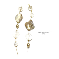 4pcs★shell・pearl・clear branch（ナチュラルシェル・アクリルビジューチャーム） 1枚目の画像