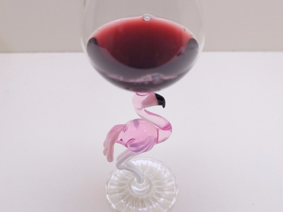 <受注制作>　フラミンゴのワイングラス　ペア2脚セット 3枚目の画像