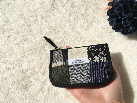 ミニポーチ＊大人リネンパッチワーク 3枚目の画像