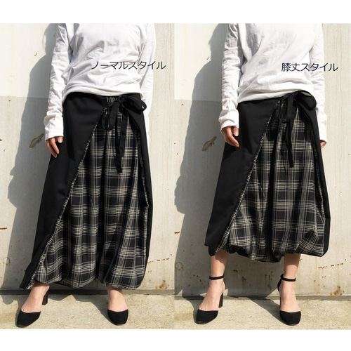 変形サルエルパンツ（タータンチェック柄 ver.） キュロット・ワイド