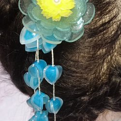 【夏祭り、浴衣にオススメ！】青い花のかんざし　　ヘアピン 1枚目の画像