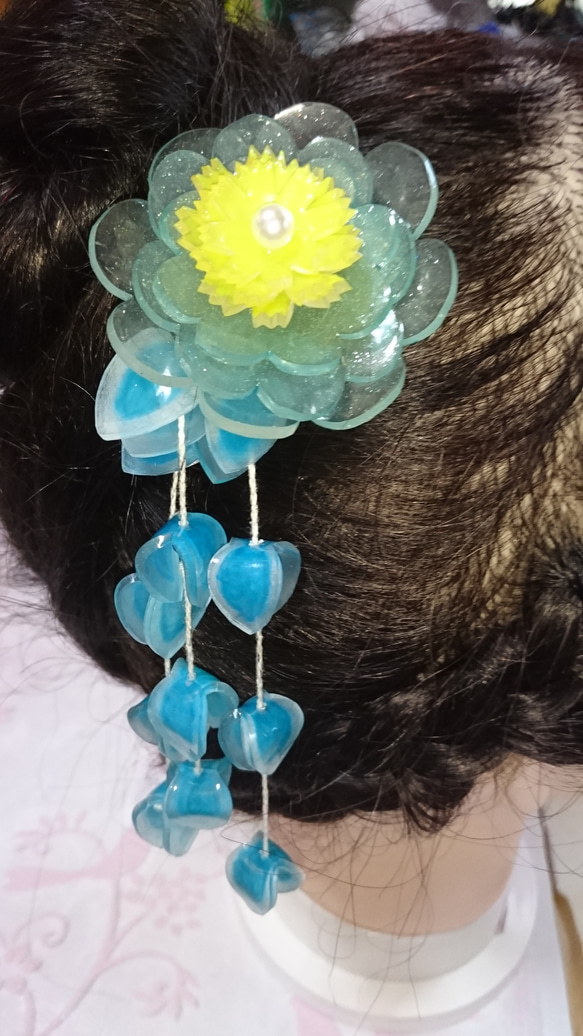 【夏祭り、浴衣にオススメ！】青い花のかんざし　　ヘアピン 1枚目の画像