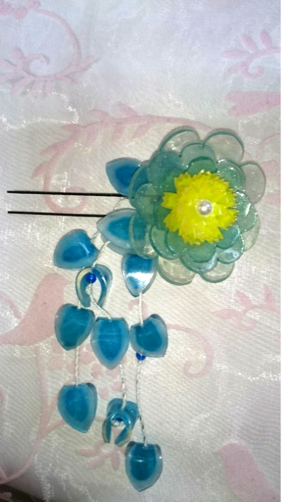 【夏祭り、浴衣にオススメ！】青い花のかんざし　　ヘアピン 2枚目の画像