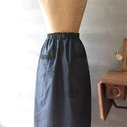 泥藍大島　クレマチスのギャザースカート　着物リメイク 5枚目の画像