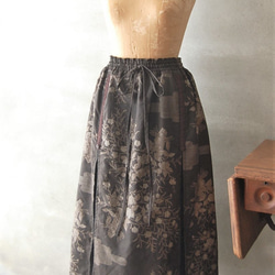 大島紬　花束のタックギャザースカート　着物リメイク 6枚目の画像
