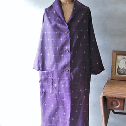 桔梗色　十字絣のライトコート　着物リメイク 3枚目の画像