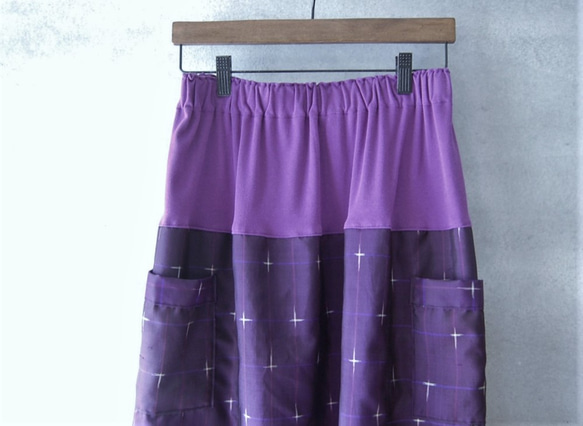 桔梗色　十字絣のスカート　着物リメイク 1枚目の画像