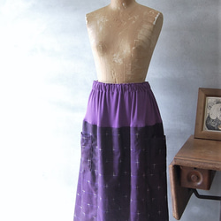 桔梗色　十字絣のスカート　着物リメイク 3枚目の画像