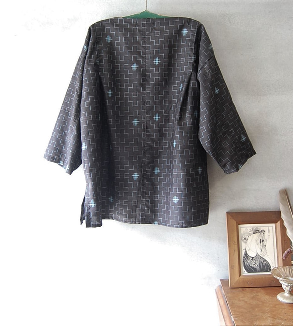 大島紬　十字柄のチュニック　着物リメイク 4枚目の画像