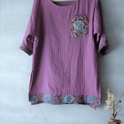 華柄チュニック（紫）　着物リメイク 3枚目の画像