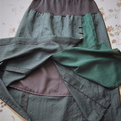 泥大島のラップ風スカート（緑）　着物リメイク 5枚目の画像