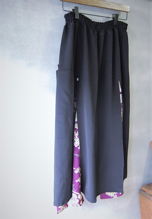 爛漫の花スリットスカート　着物リメイク 3枚目の画像