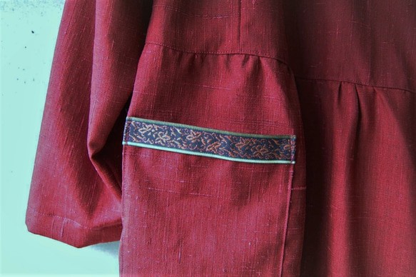 紅紬のカシュクールワンピース　着物リメイク 4枚目の画像