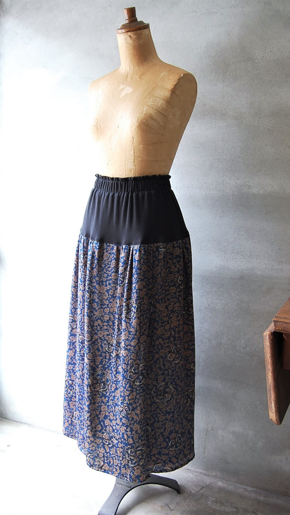 ねじり梅のスリットギャザースカート　着物リメイク 7枚目の画像