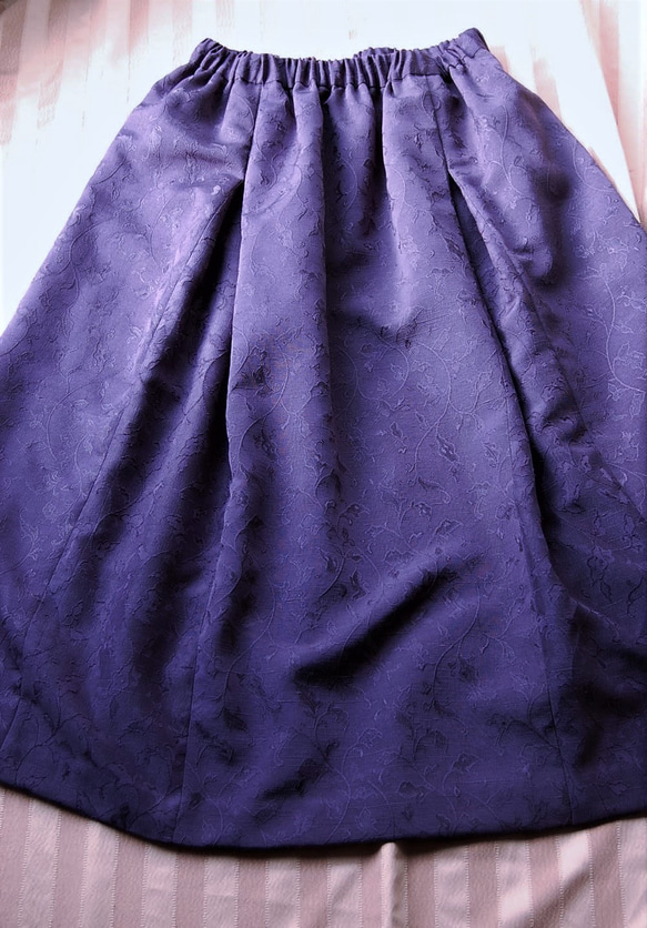 花唐草のタックギャザースカート　着物リメイク 4枚目の画像