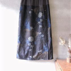 大島紬　花と樹のラップ風スカート　着物リメイク 3枚目の画像