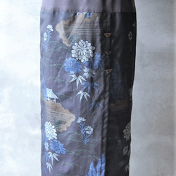 大島紬　花と樹のラップ風スカート　着物リメイク 5枚目の画像