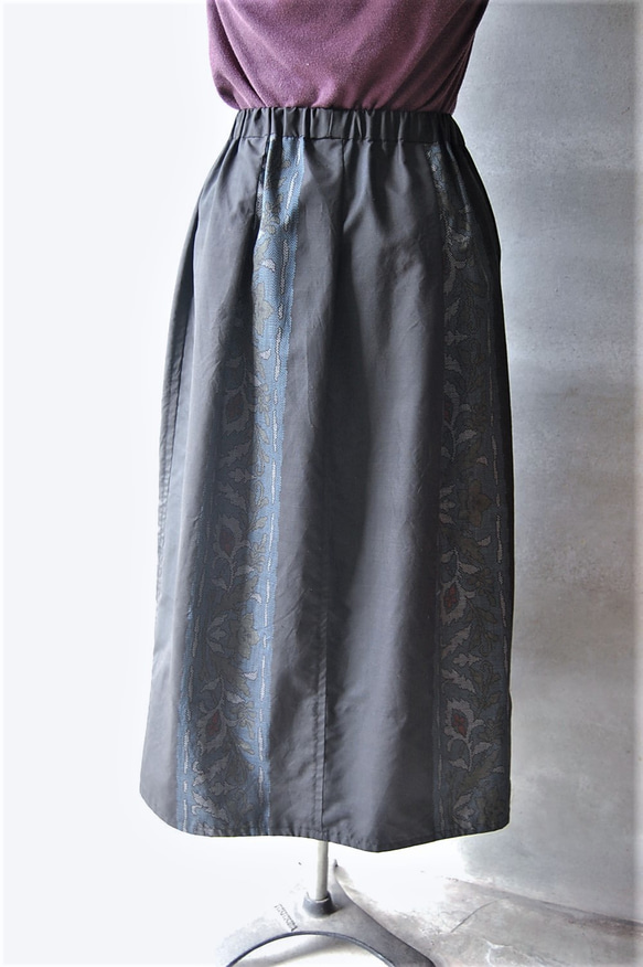 泥藍大島のリバーシブルスカート（霰×唐花）着物リメイク 8枚目の画像
