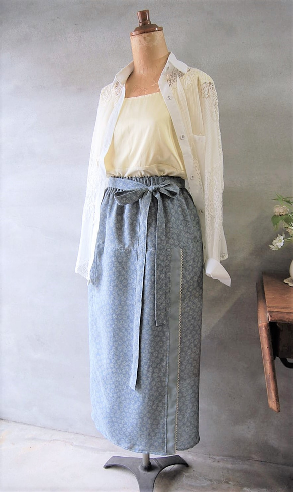 小菊のラップ風スカート　着物リメイク 5枚目の画像