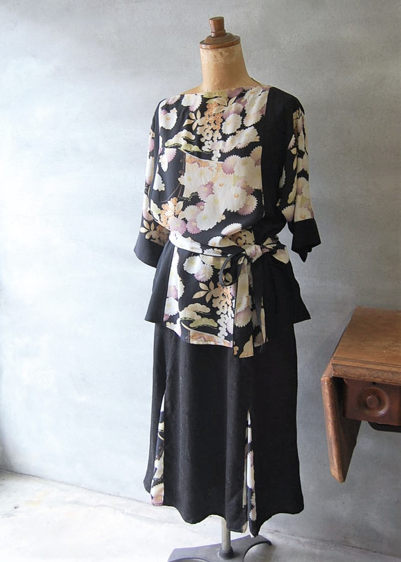菊や鼓　古典柄のチュニック　着物リメイク 10枚目の画像