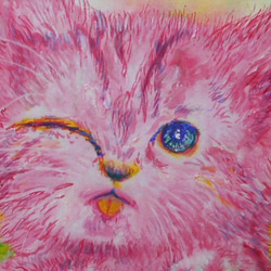 ピンクの子猫、原画Ａ４サイズ。 2枚目の画像