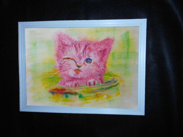 ピンクの子猫、原画Ａ４サイズ。 3枚目の画像