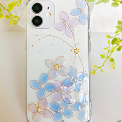 風舞う花 〜 紫陽花 blue 〜 スマホケース　【受注制作】 4枚目の画像