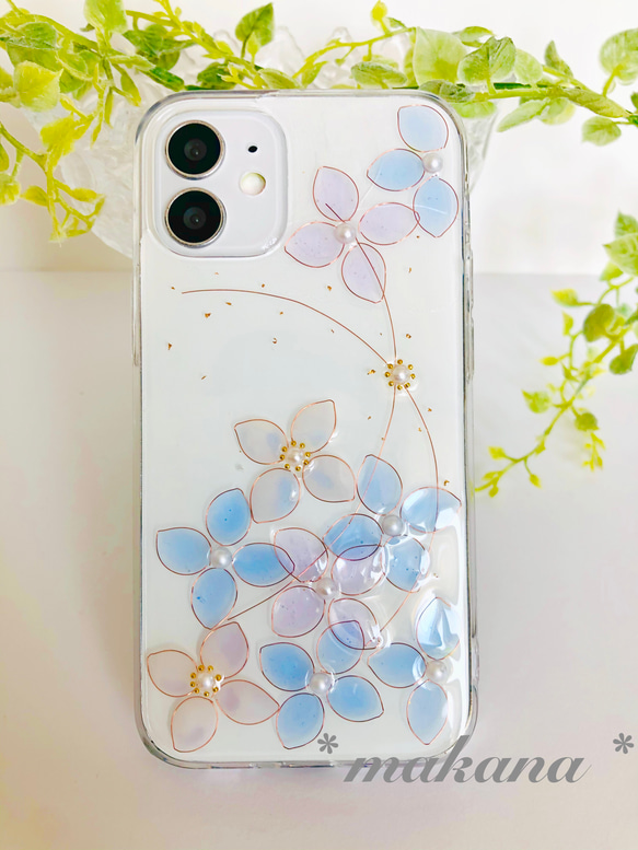 風舞う花 〜 紫陽花 blue 〜 スマホケース　【受注制作】 4枚目の画像