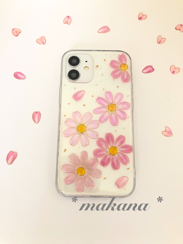 風舞う花 〜 秋桜 〜 お花のスマホケース　【受注制作】 2枚目の画像