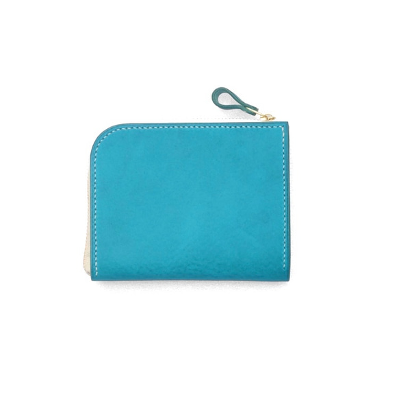 本革]コンパクト財布 l字ファスナー ハンドメイド ブルー×エメラルド