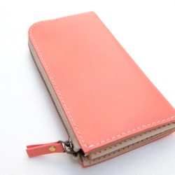【送料無料】ピンク L型長財布 ファスナーウォレット 2枚目の画像