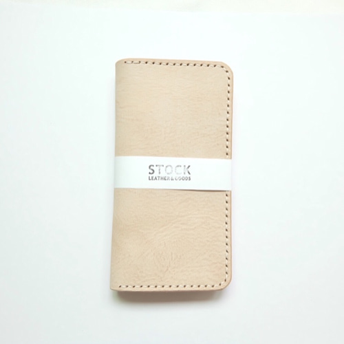 ☆全機種対応☆高級アラスカレザー 手帳型 スマホケース【ナチュラル