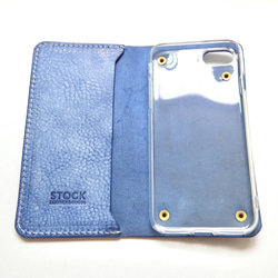 ★全機種対応★高級アラスカレザー 手帳型 スマホケース【ブルー】 3枚目の画像
