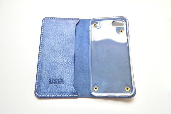 ★全機種対応★高級アラスカレザー 手帳型 スマホケース【ブルー】 3枚目の画像