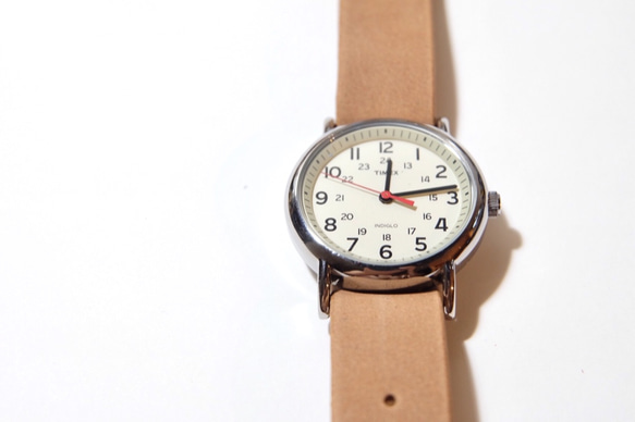 シンプルウォッチ 腕時計 革ベルト ヴィンテージナチュラル TIMEX 6枚目の画像