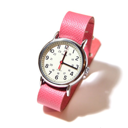 シンプルウォッチ 腕時計 革ベルト ピンク TIMEX 1枚目の画像
